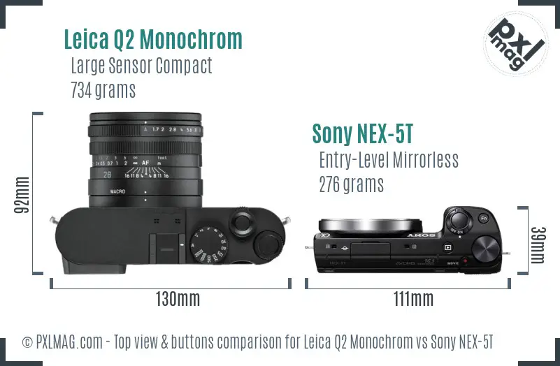 Leica Q2 Monochrom vs Sony NEX-5T top view buttons comparison