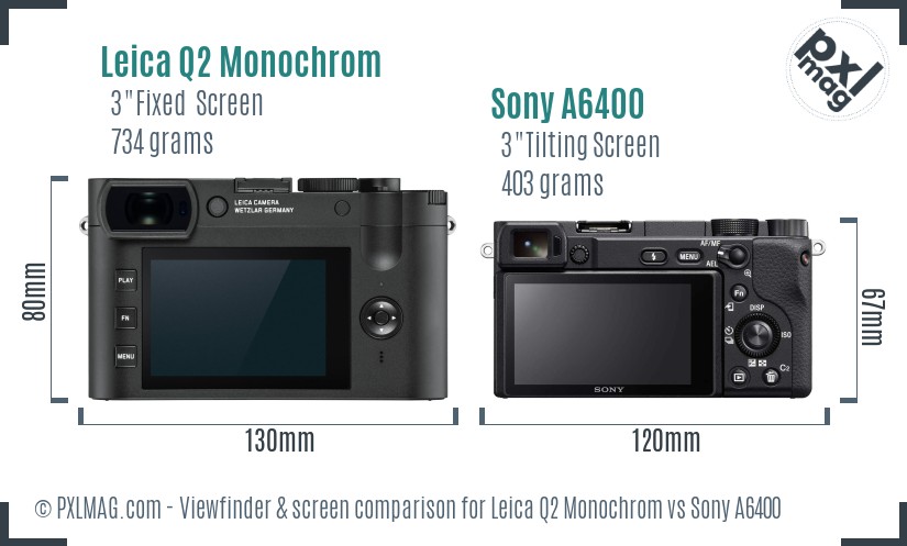 Leica Q2 Monochrom vs Sony A6400 Screen and Viewfinder comparison