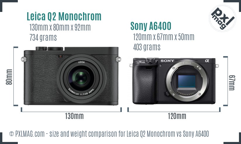 Leica Q2 Monochrom vs Sony A6400 size comparison