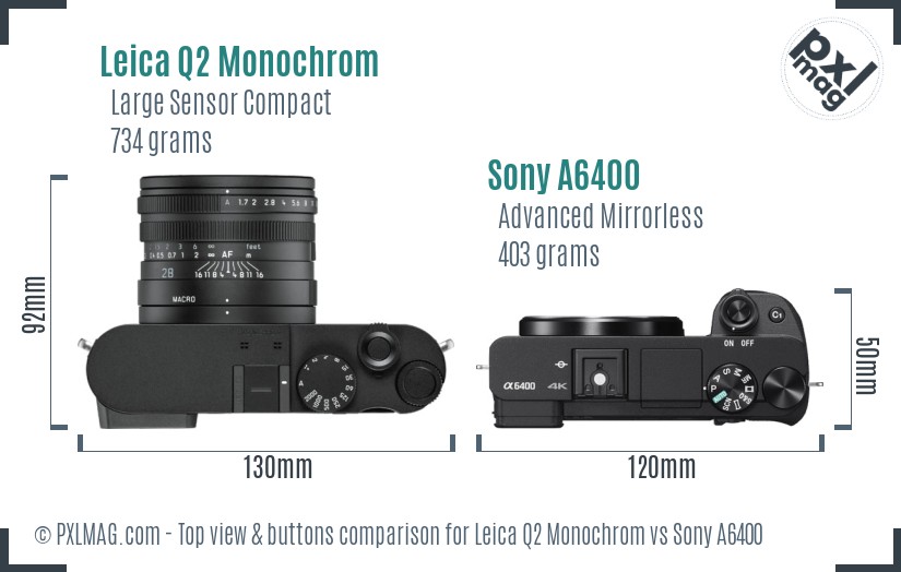 Leica Q2 Monochrom vs Sony A6400 top view buttons comparison