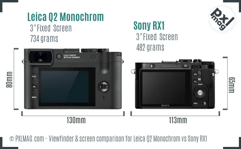 Leica Q2 Monochrom vs Sony RX1 Screen and Viewfinder comparison