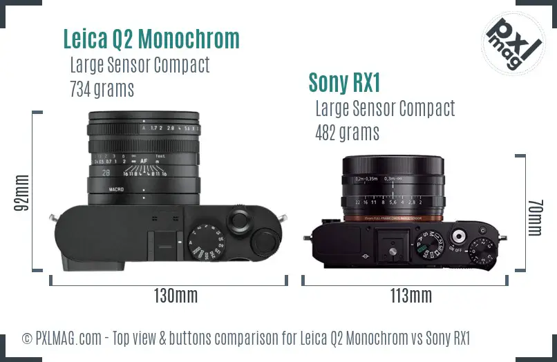 Leica Q2 Monochrom vs Sony RX1 top view buttons comparison