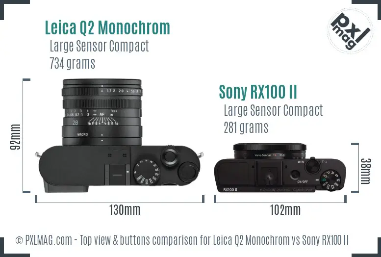 Leica Q2 Monochrom vs Sony RX100 II top view buttons comparison