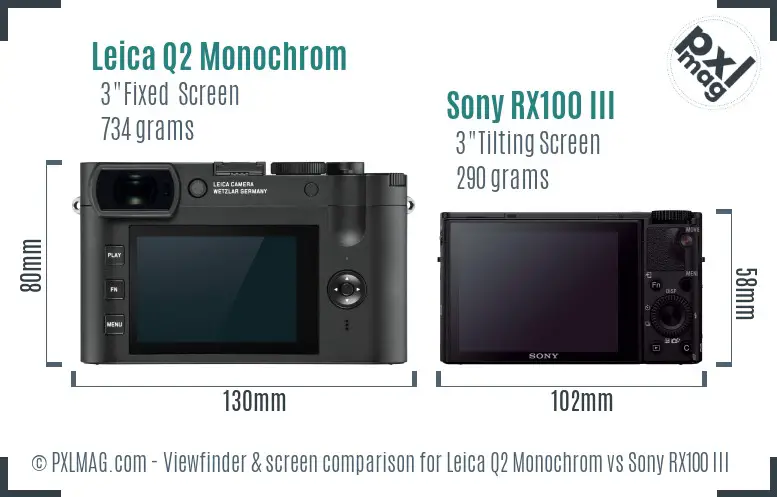 Leica Q2 Monochrom vs Sony RX100 III Screen and Viewfinder comparison