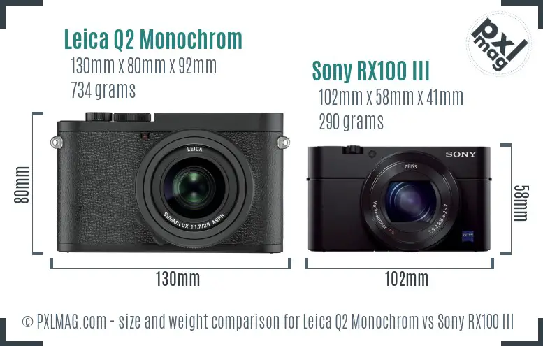 Leica Q2 Monochrom vs Sony RX100 III size comparison