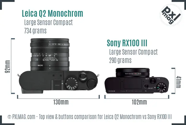 Leica Q2 Monochrom vs Sony RX100 III top view buttons comparison