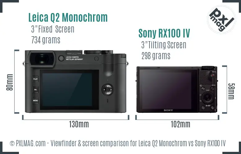 Leica Q2 Monochrom vs Sony RX100 IV Screen and Viewfinder comparison