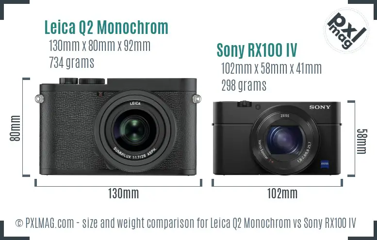 Leica Q2 Monochrom vs Sony RX100 IV size comparison