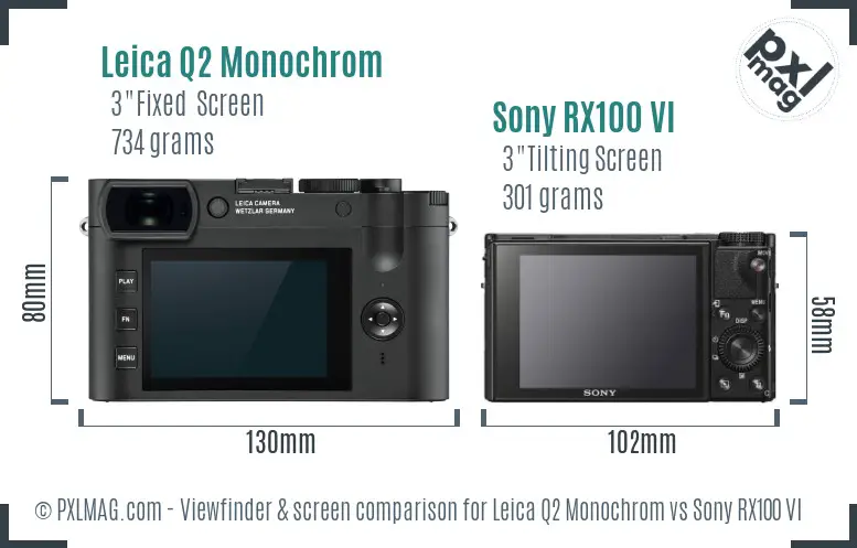 Leica Q2 Monochrom vs Sony RX100 VI Screen and Viewfinder comparison