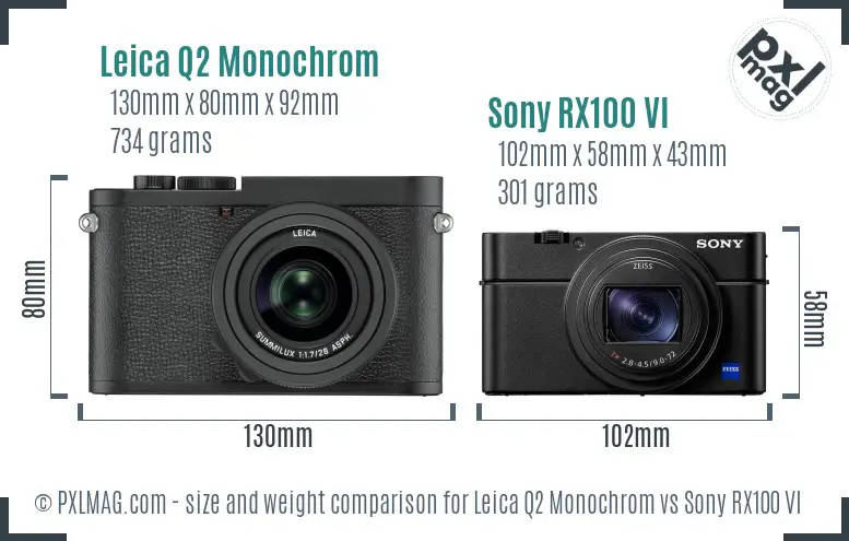Leica Q2 Monochrom vs Sony RX100 VI size comparison