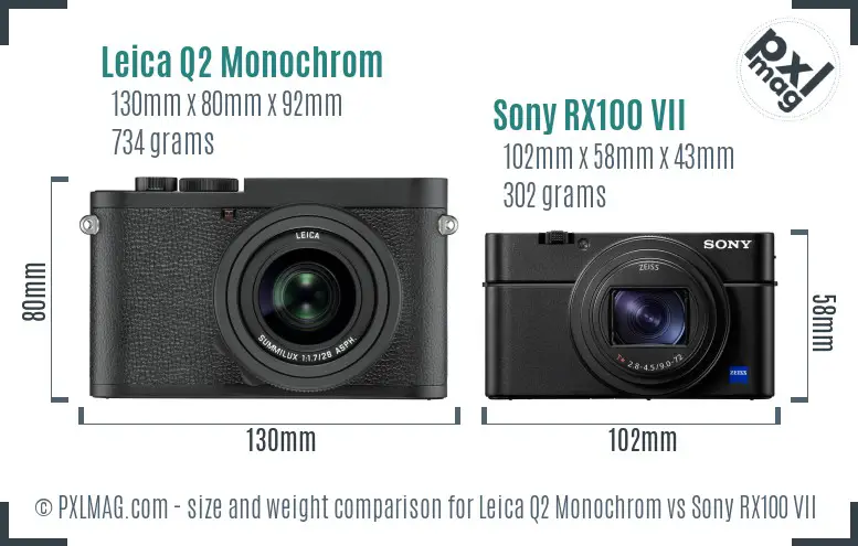 Leica Q2 Monochrom vs Sony RX100 VII size comparison