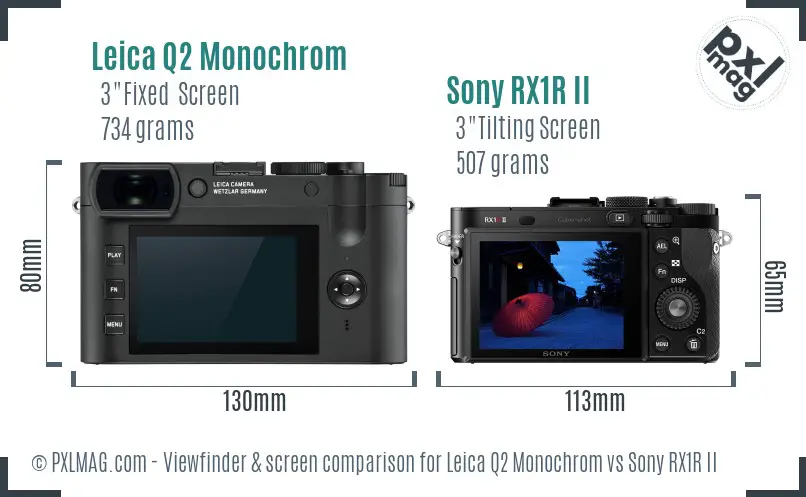 Leica Q2 Monochrom vs Sony RX1R II Screen and Viewfinder comparison