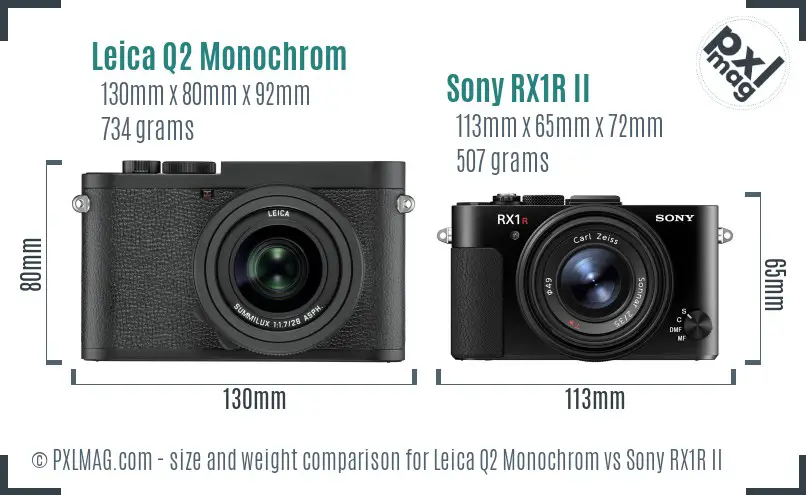 Leica Q2 Monochrom vs Sony RX1R II size comparison