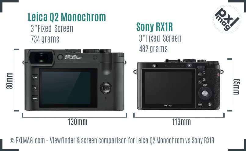 Leica Q2 Monochrom vs Sony RX1R Screen and Viewfinder comparison