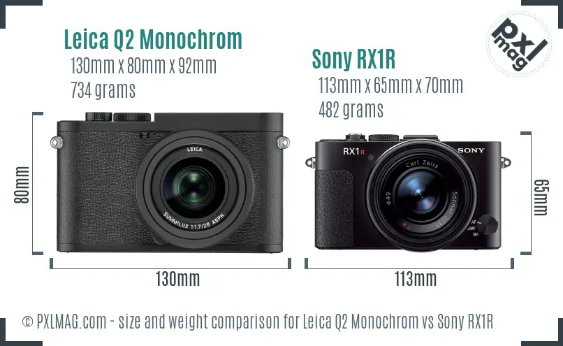 Leica Q2 Monochrom vs Sony RX1R size comparison