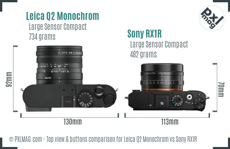 Leica Q2 Monochrom vs Sony RX1R top view buttons comparison