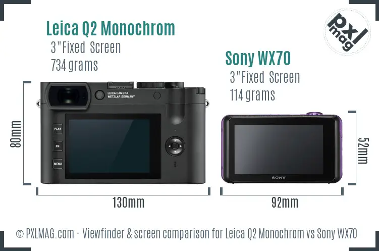 Leica Q2 Monochrom vs Sony WX70 Screen and Viewfinder comparison