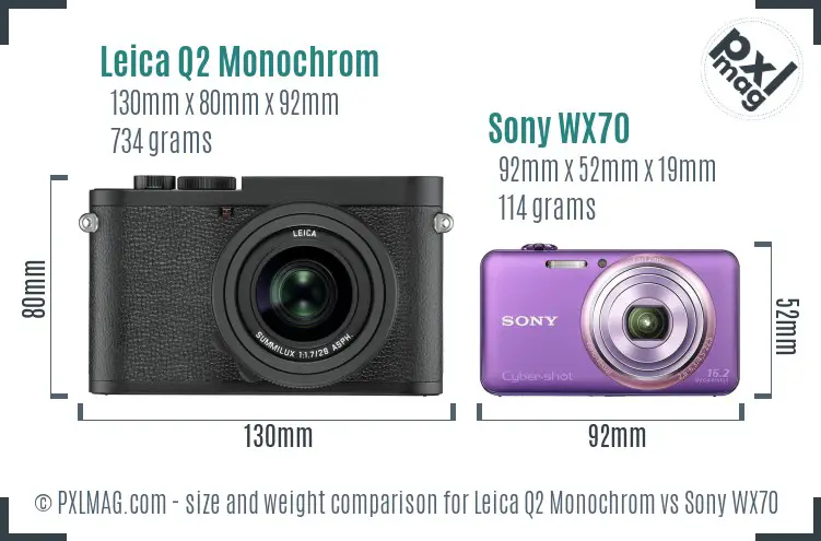 Leica Q2 Monochrom vs Sony WX70 size comparison