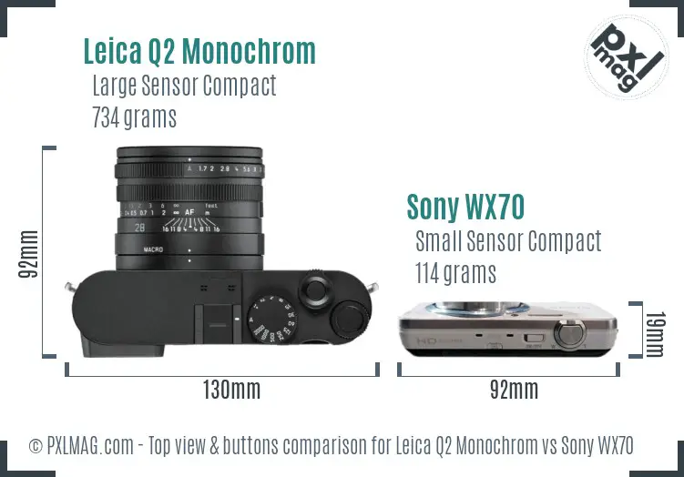 Leica Q2 Monochrom vs Sony WX70 top view buttons comparison