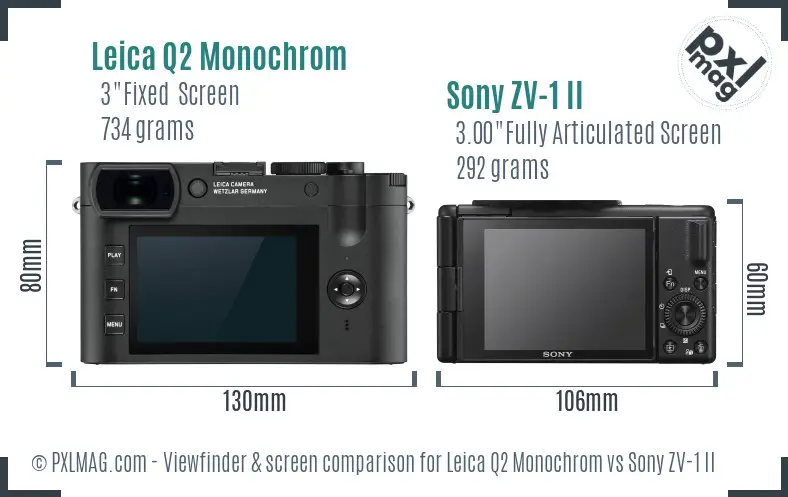 Leica Q2 Monochrom vs Sony ZV-1 II Screen and Viewfinder comparison