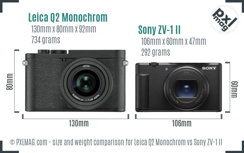 Leica Q2 Monochrom vs Sony ZV-1 II size comparison