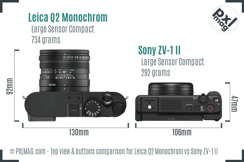 Leica Q2 Monochrom vs Sony ZV-1 II top view buttons comparison