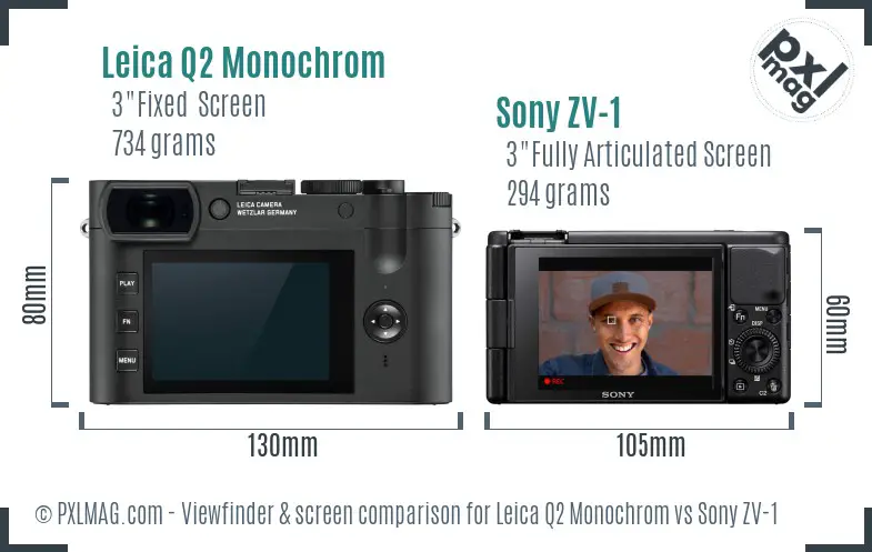 Leica Q2 Monochrom vs Sony ZV-1 Screen and Viewfinder comparison