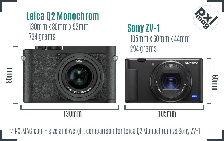 Leica Q2 Monochrom vs Sony ZV-1 size comparison