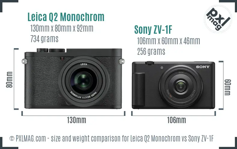 Leica Q2 Monochrom vs Sony ZV-1F size comparison