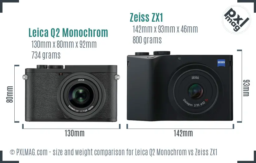 Leica Q2 Monochrom vs Zeiss ZX1 size comparison
