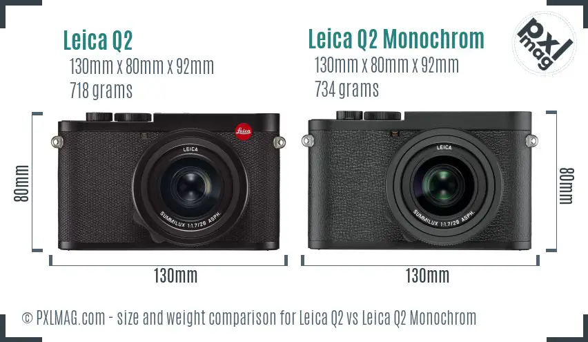 Leica Q2 vs Leica Q2 Monochrom size comparison