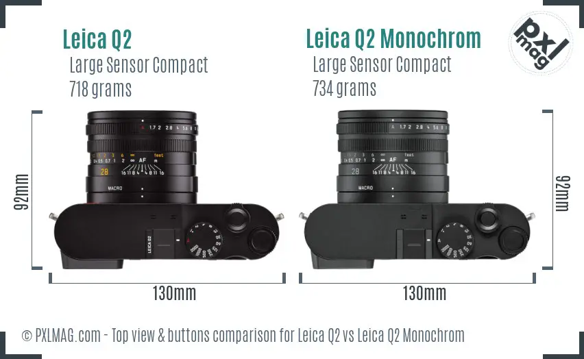 Leica Q2 vs Leica Q2 Monochrom top view buttons comparison