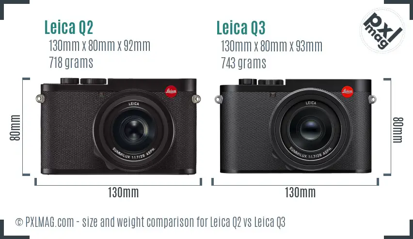 Leica Q2 vs Leica Q3 size comparison