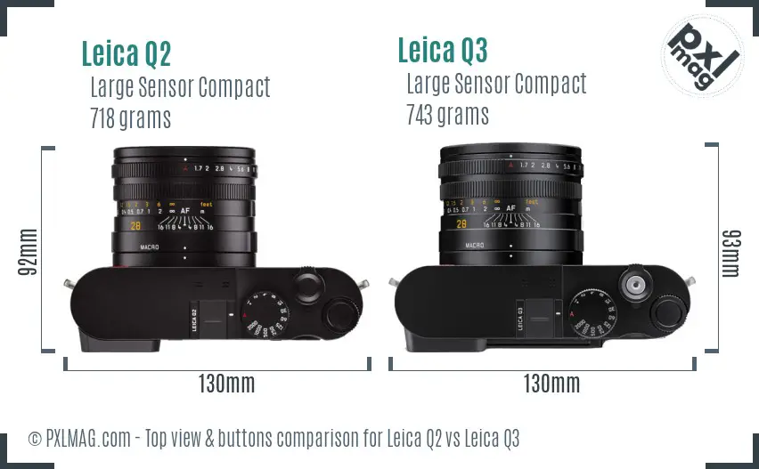Leica Q2 vs Leica Q3 top view buttons comparison