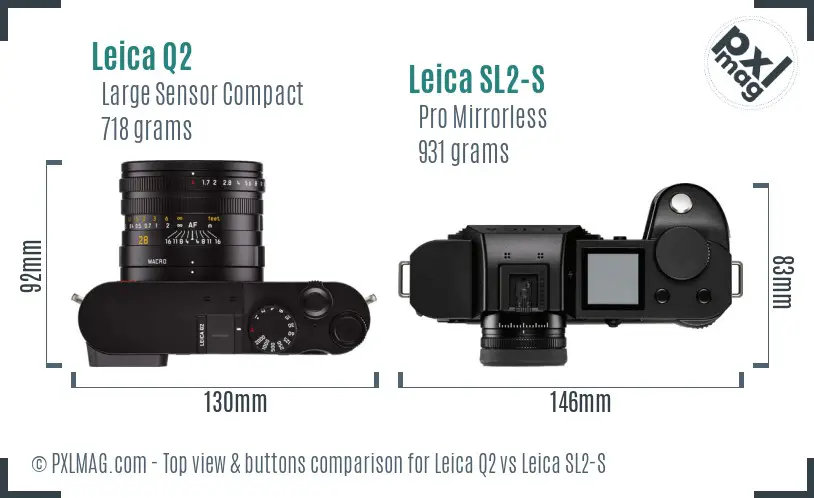 Leica Q2 vs Leica SL2-S top view buttons comparison