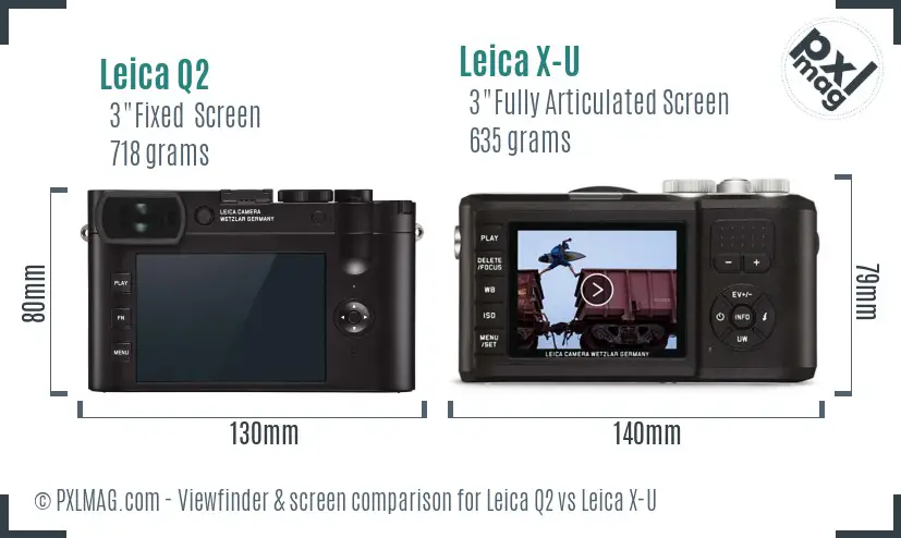 Leica Q2 vs Leica X-U Screen and Viewfinder comparison