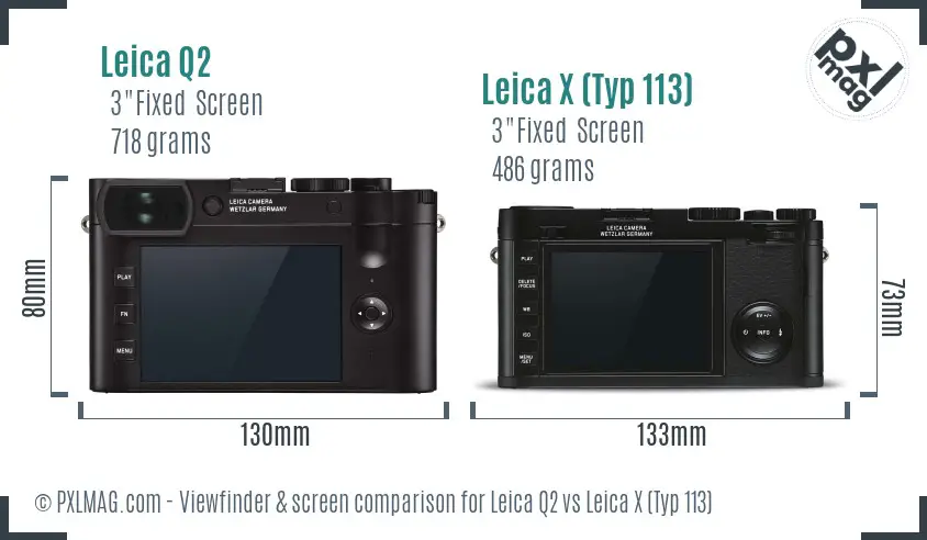 Leica Q2 vs Leica X (Typ 113) Screen and Viewfinder comparison