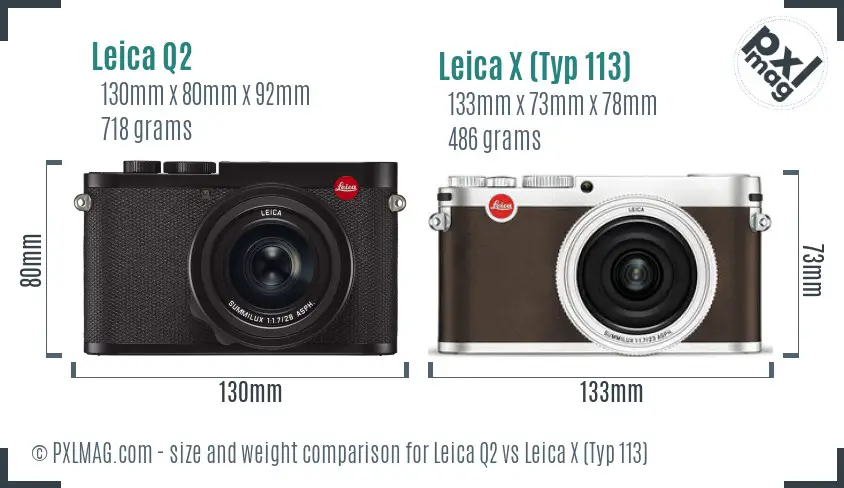 Leica Q2 vs Leica X (Typ 113) size comparison
