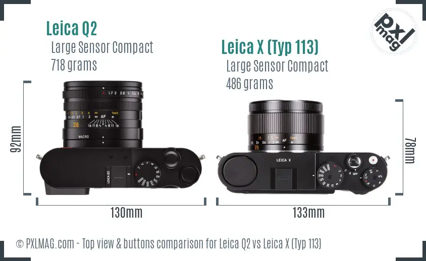 Leica Q2 vs Leica X (Typ 113) top view buttons comparison