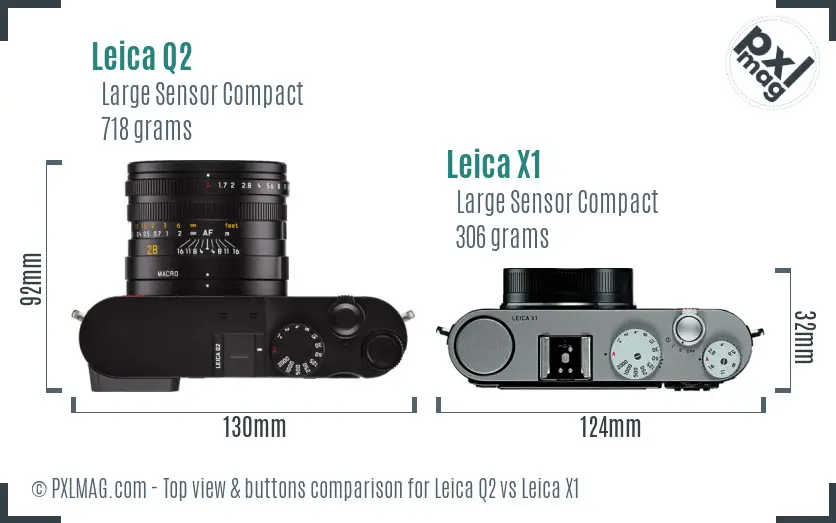 Leica Q2 vs Leica X1 top view buttons comparison