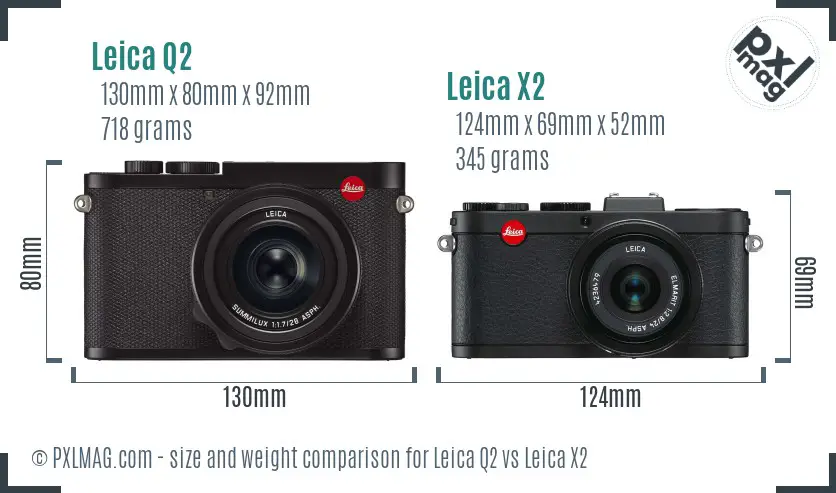 Leica Q2 vs Leica X2 size comparison