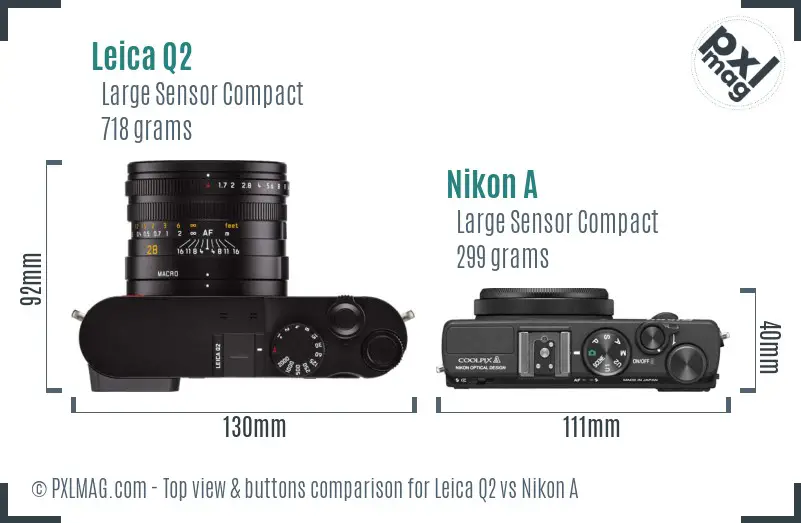 Leica Q2 vs Nikon A top view buttons comparison