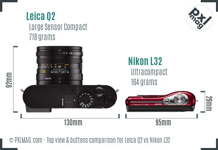 Leica Q2 vs Nikon L32 top view buttons comparison