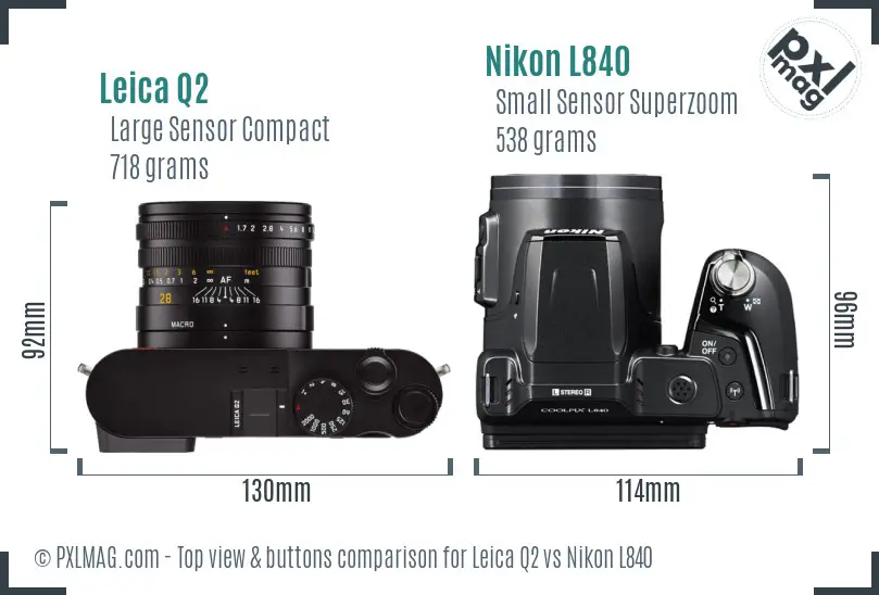 Leica Q2 vs Nikon L840 top view buttons comparison