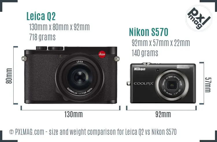 Leica Q2 vs Nikon S570 size comparison