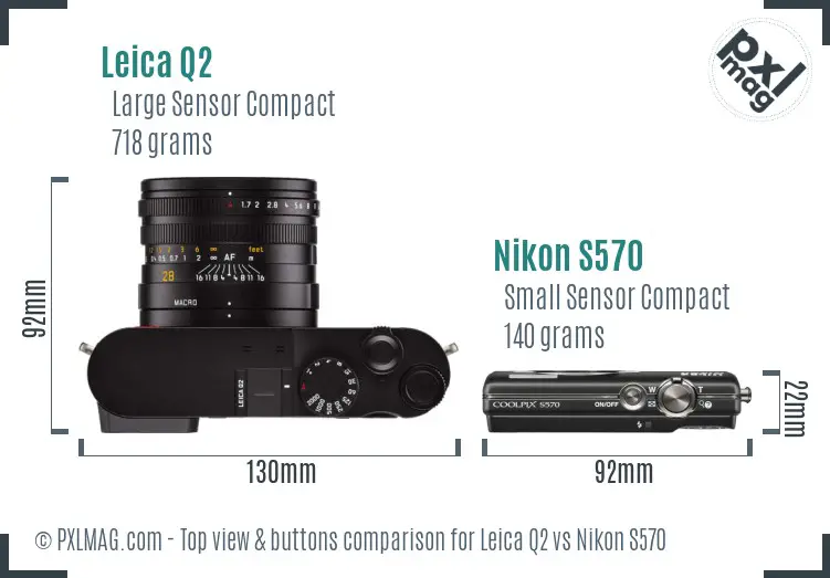 Leica Q2 vs Nikon S570 top view buttons comparison