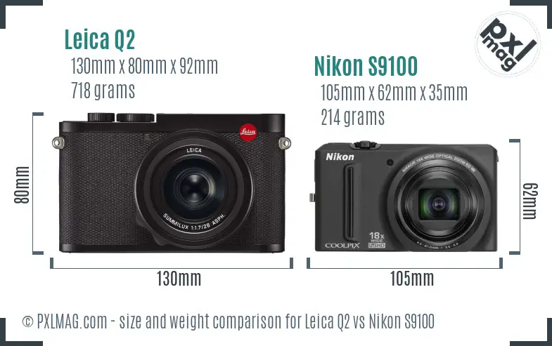 Leica Q2 vs Nikon S9100 size comparison
