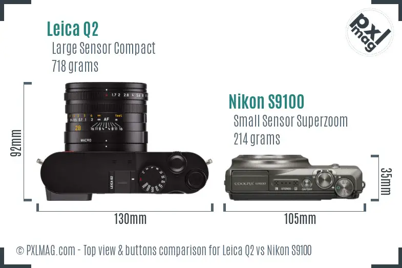 Leica Q2 vs Nikon S9100 top view buttons comparison