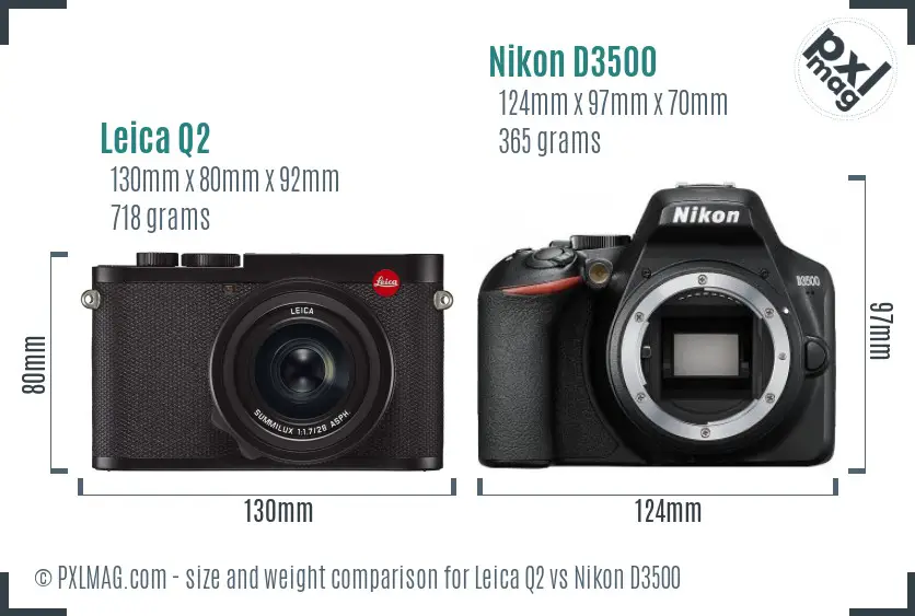 Leica Q2 vs Nikon D3500 size comparison