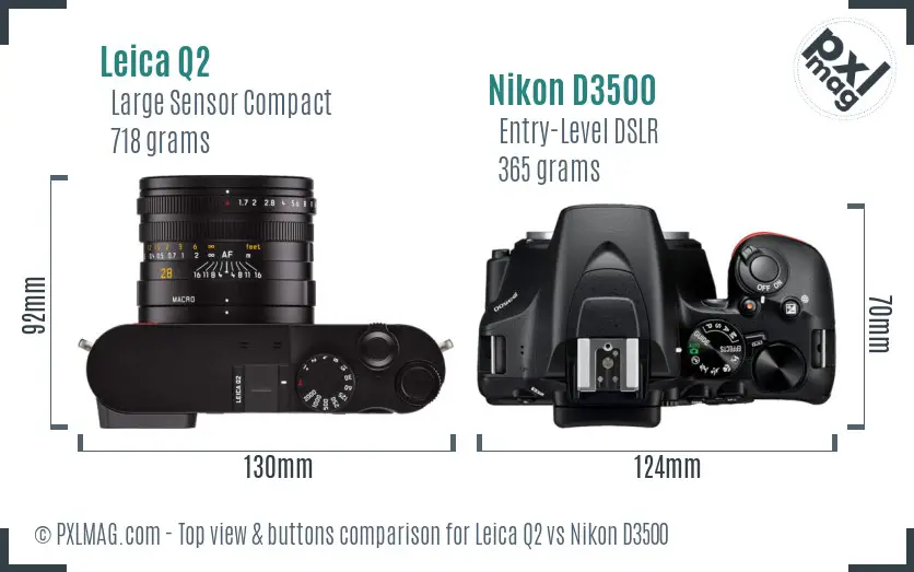 Leica Q2 vs Nikon D3500 top view buttons comparison